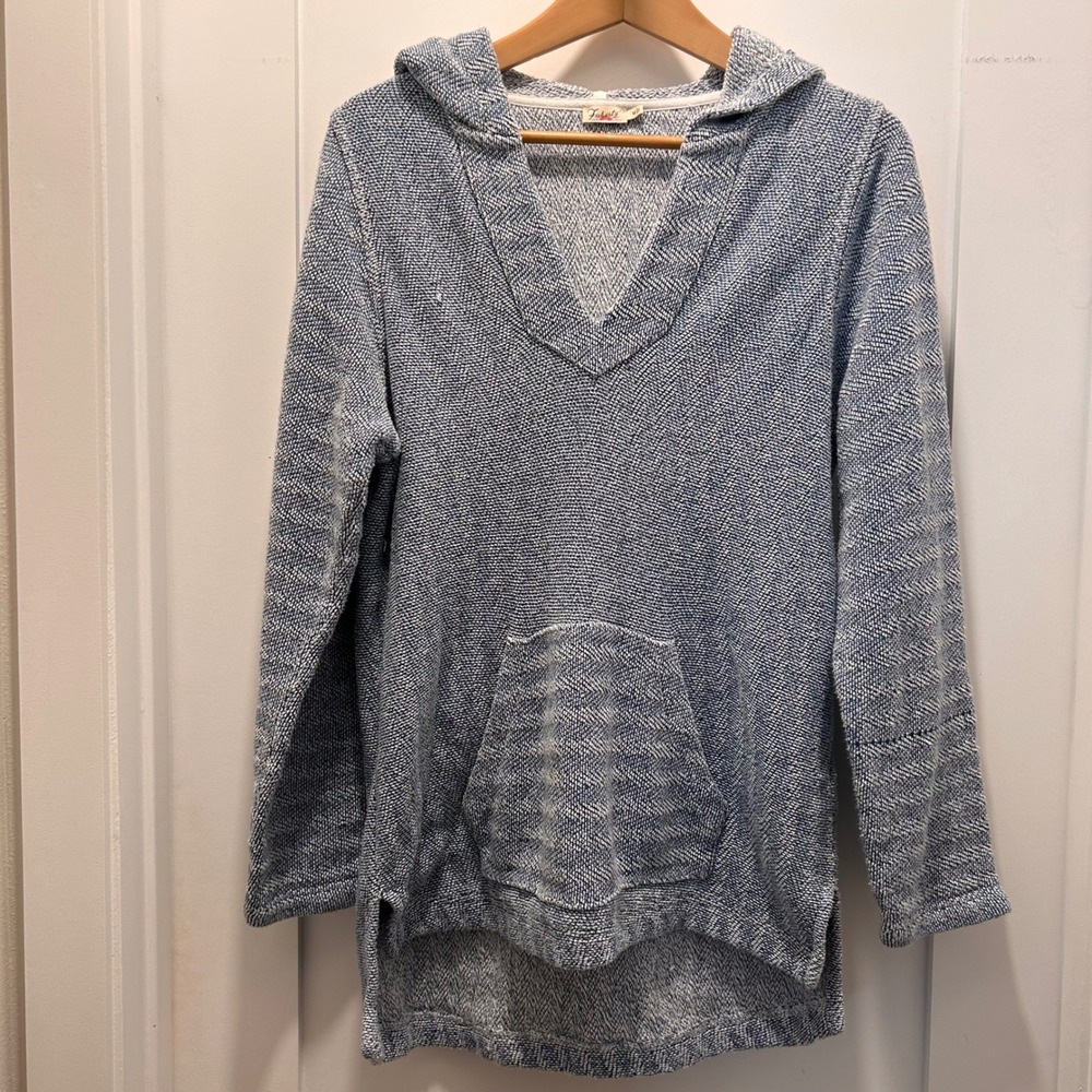 Faherty Whitewater Hoodie Womens M Blue White Herringbone Knit Pullover WKC0012